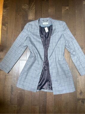 Calvin Klein Light Gray Windowpane Open-Front Blazer